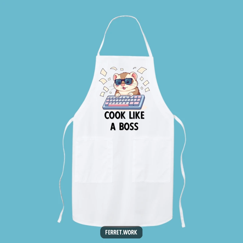 Funny Ferret Typing Apron: Cook with Office Humor & Style