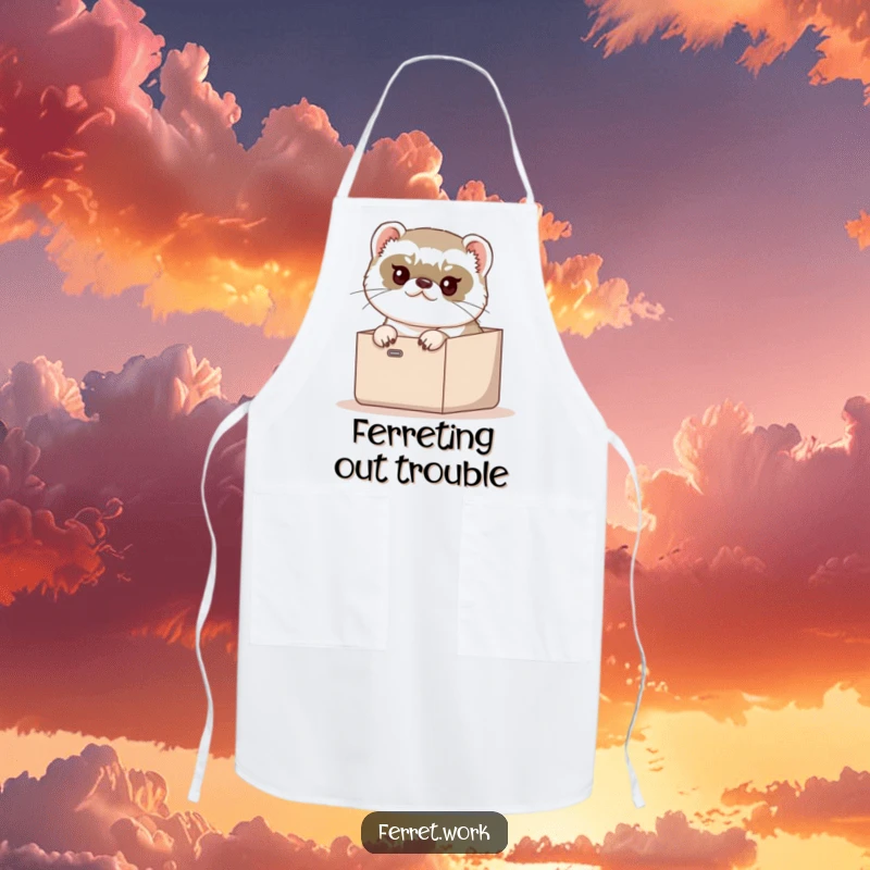 Funny Apron: A determined ferret hilariously attempting to fit into a tiny inbox, perfect for cooking.