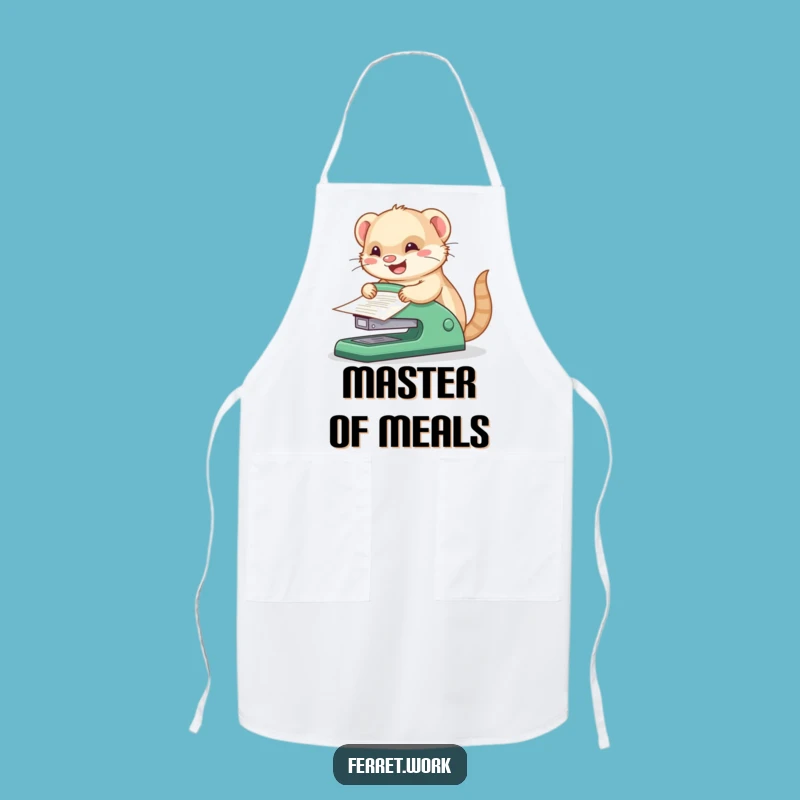 Funny Kawaii Office Ferret Stapler Apron, Kitchen Tool Humor