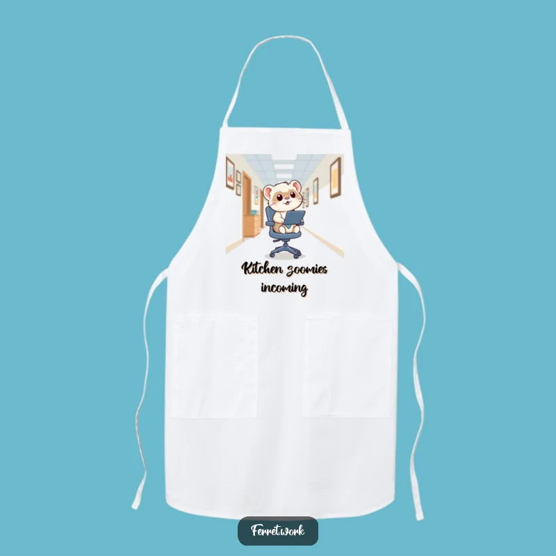Funny Kawaii Office Ferret Zoom Apron, Chef's Hilarious Kitchen Gear
