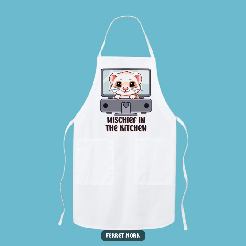 Funny Mischievous Ferret Apron: Hidden Desktop Chef Prankster Gift