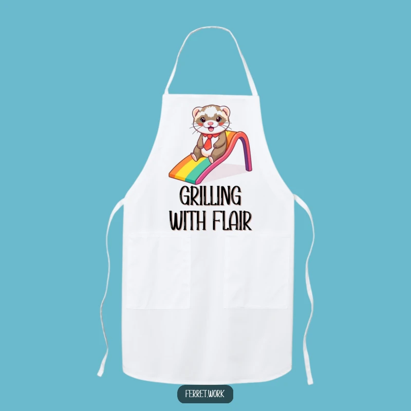 Funny Ferret Rainbow Slide Apron: Cook with Whimsical Humor