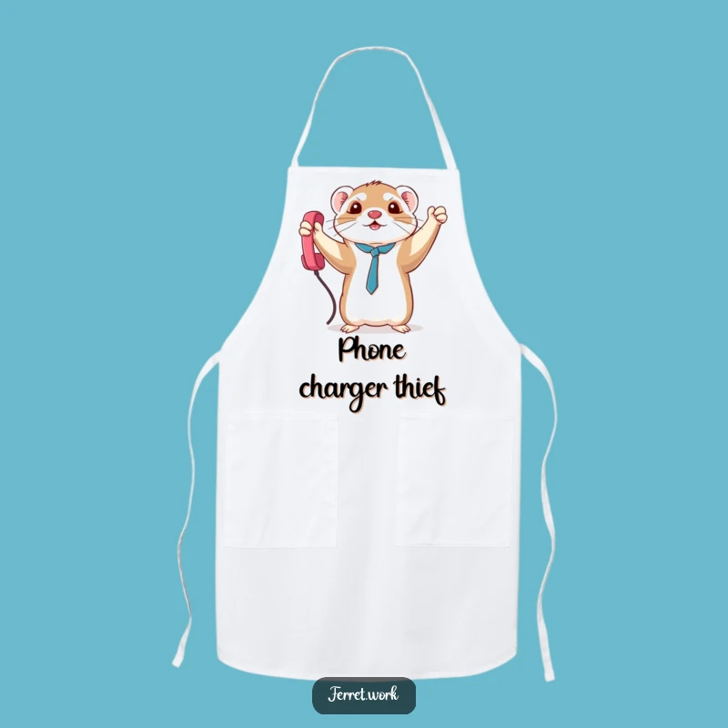 Funny Triumph Kawaii Ferret Phone Cord Apron, Cook with Heroic Humor