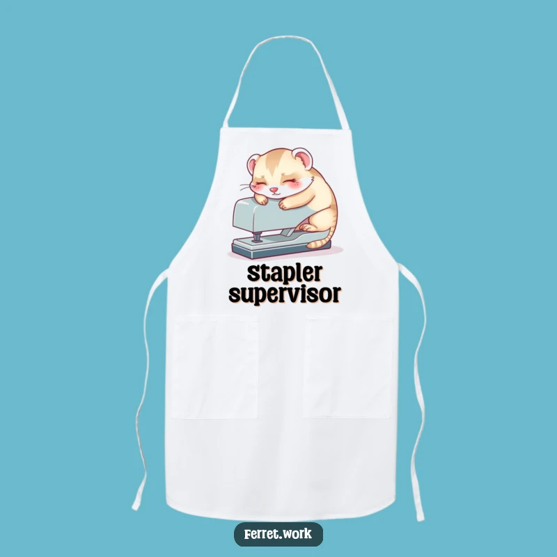 Funny Kawaii Office Ferret Stapler Nap Apron, Protect Your Clothes with Humor