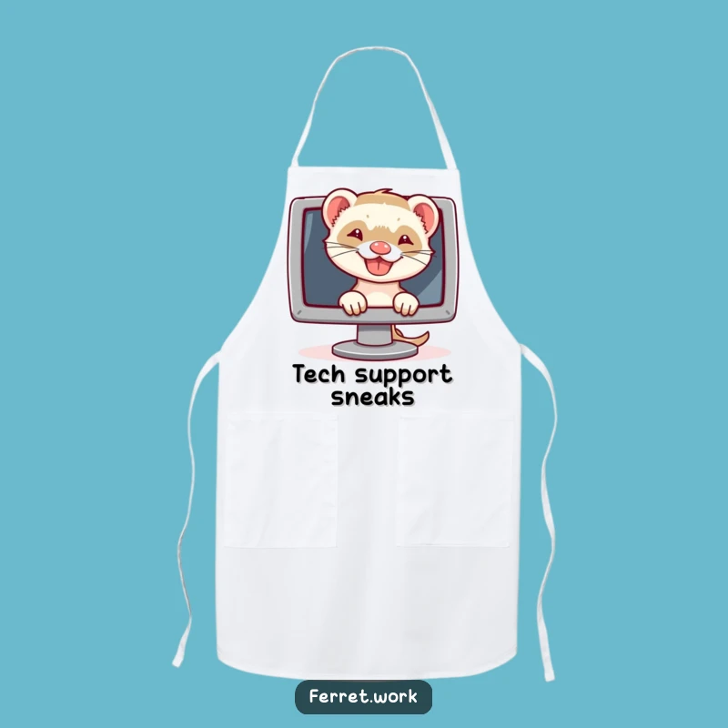 Funny Ferret Tech Grin Apron: Hilarious Kitchen Wear for Tech-Savvy Cooks