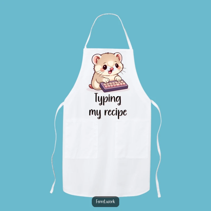 Funny Kawaii Ferret Apron: Busy Typist Kitchen Fun