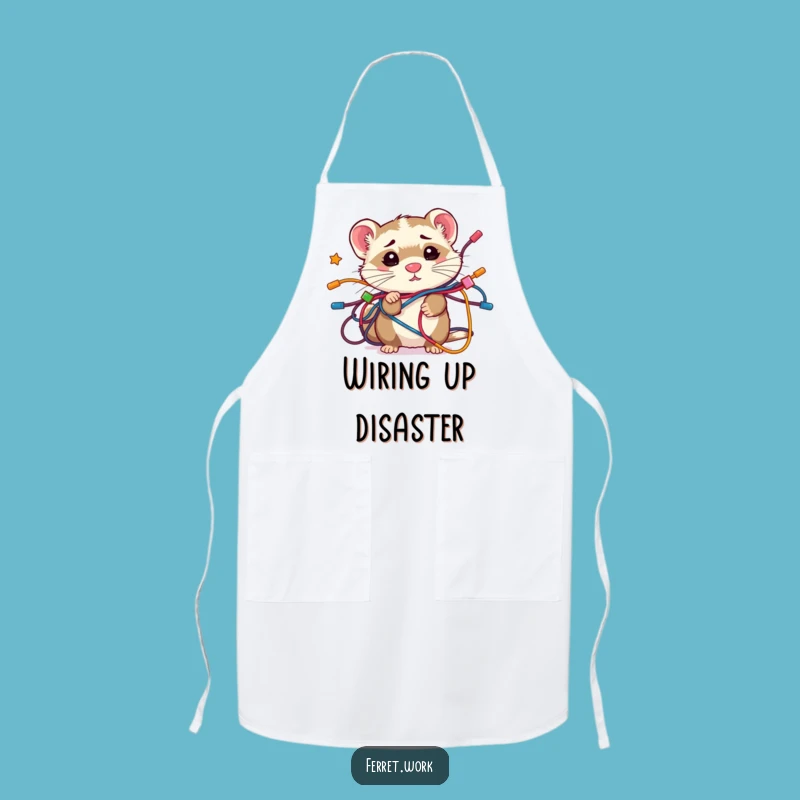 Funny Confused Kawaii Ferret Wire Tangle Apron, Kitchen Chaos with Flair