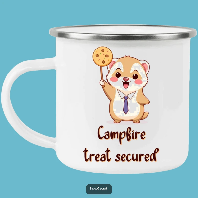 Adventure-Ready Funny Kawaii Ferret Cookie Mug - Outdoorsy Treat Gift