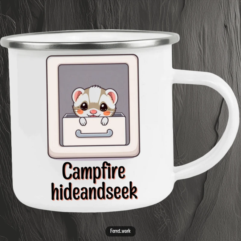 Funny kawaii office ferret hiding, a durable and humorous camping mug for secret keepers.