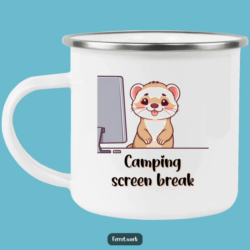 Durable Funny Ferret Computer Grin Camping Mug - Adventure with Tech Gift