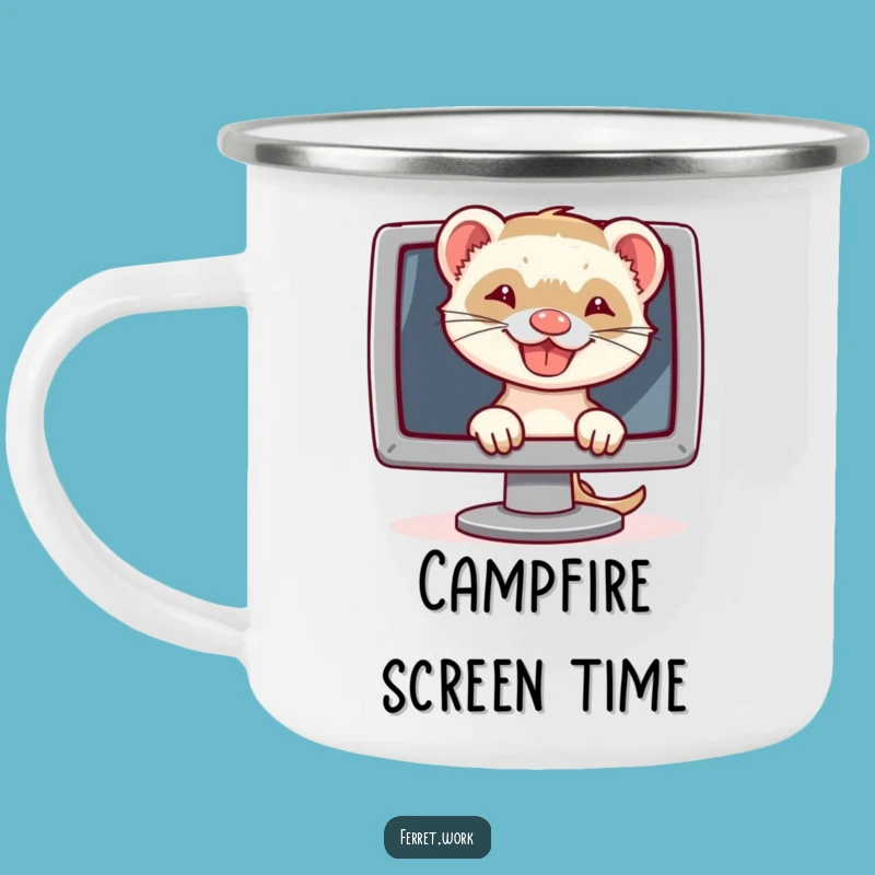 Funny Ferret Tech Grin Camping Mug: Rugged and Hilarious Outdoor Drinkware
