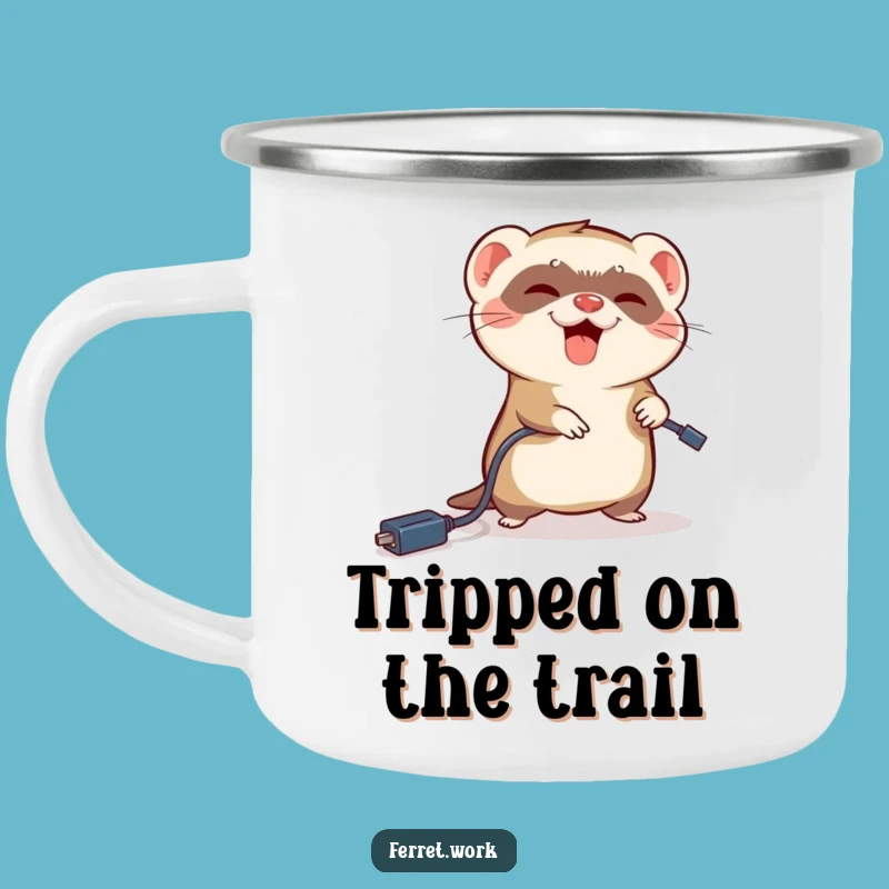Funny Ferret Tripping Camping Mug: Clumsy Outdoor Drinkware