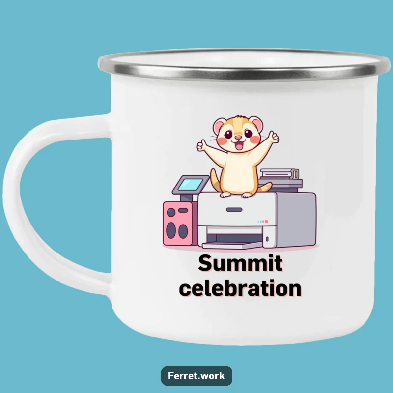 Funny Kawaii Office Ferret Printer Dance Camping Mug, Victory Fuel