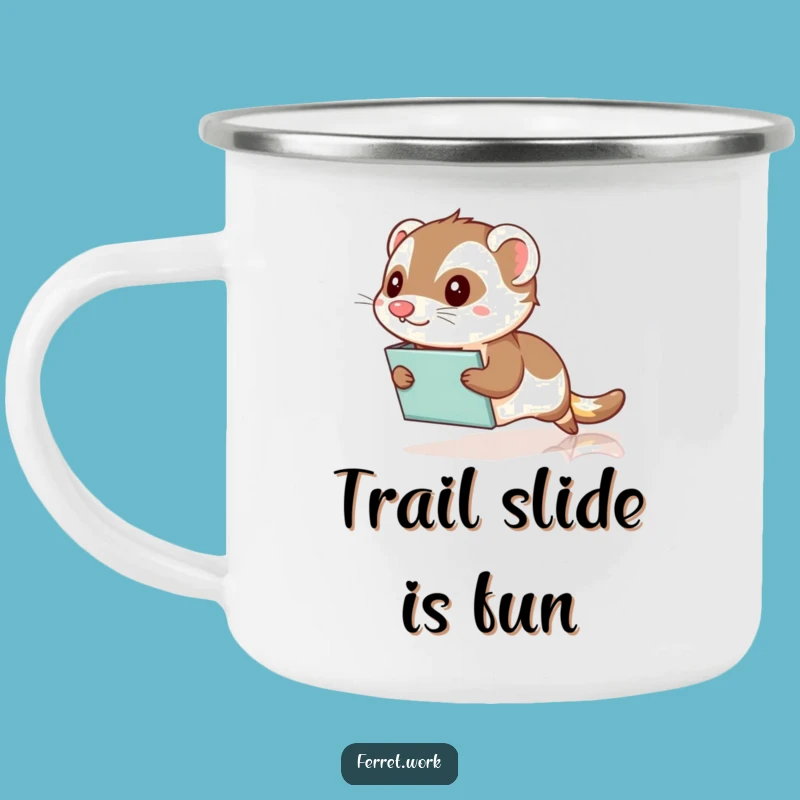 Funny Office Ferret Slide Camping Mug - Enjoy Coffee with Hilarious Outdoor Office Antics!