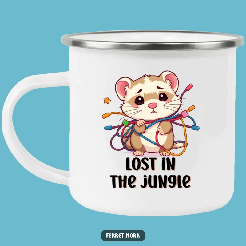 Funny Confused Kawaii Ferret Wire Tangle Camping Mug, Brew with a Bewildered Smile