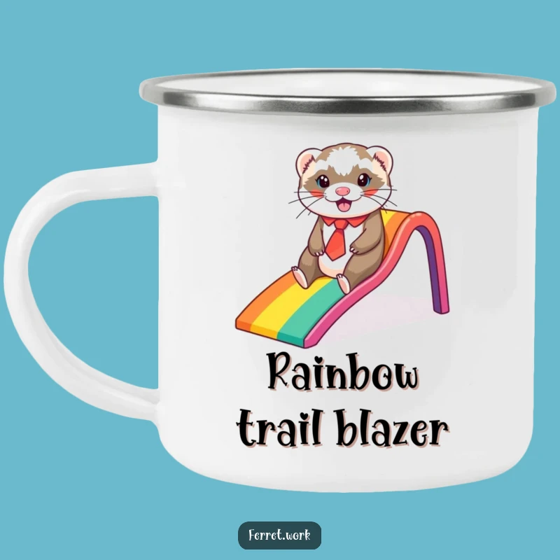 Funny Ferret Rainbow Slide Camping Mug: Adventure & Humor Gift
