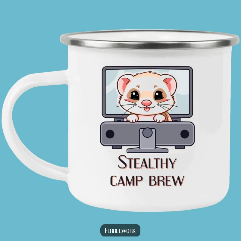 Funny Mischievous Ferret Camping Mug: Hidden Prankster Camp Gift