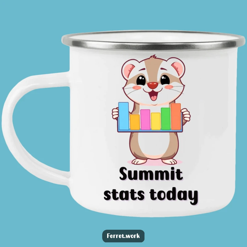Funny Kawaii Ferret Bar Graph Camping Mug: Enthusiastic Data Presentation for Outdoor Laughs