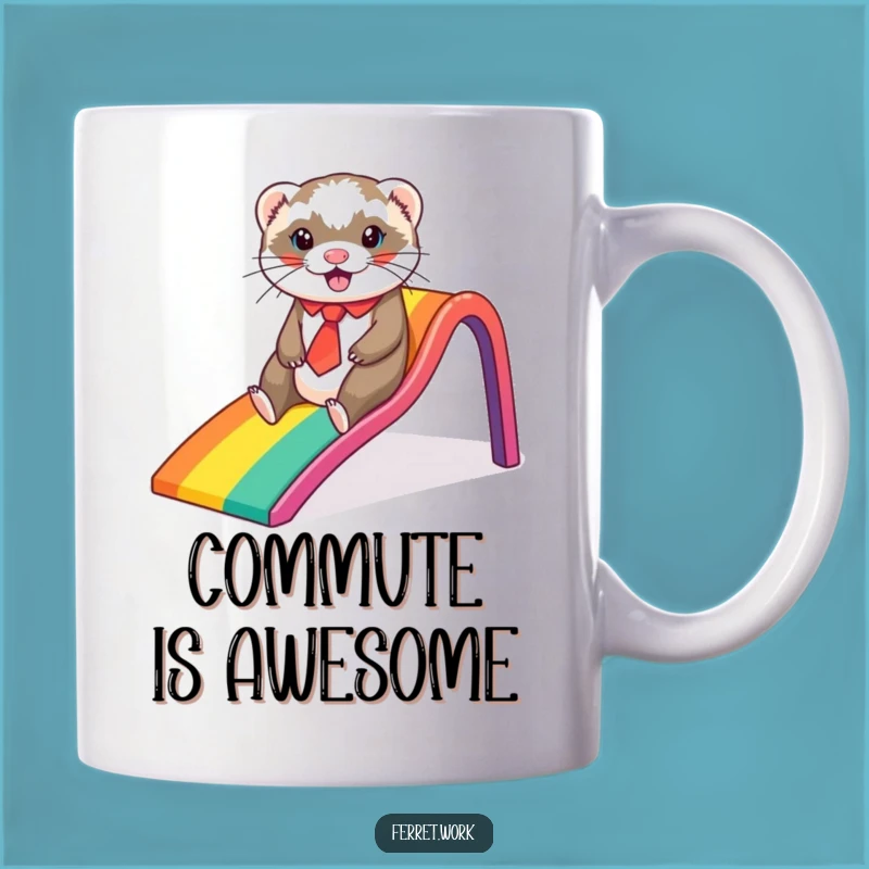 Funny Ferret Rainbow Slide Mug: Office Escape Humor & Gift