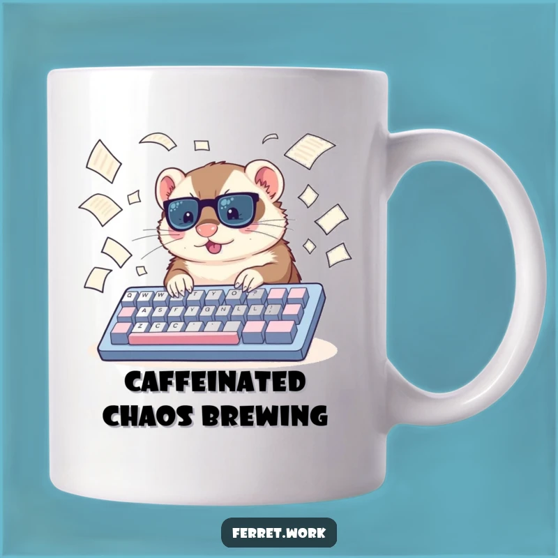 Funny Ferret Typing Mug: Busy Office Humor & Perfect Gift