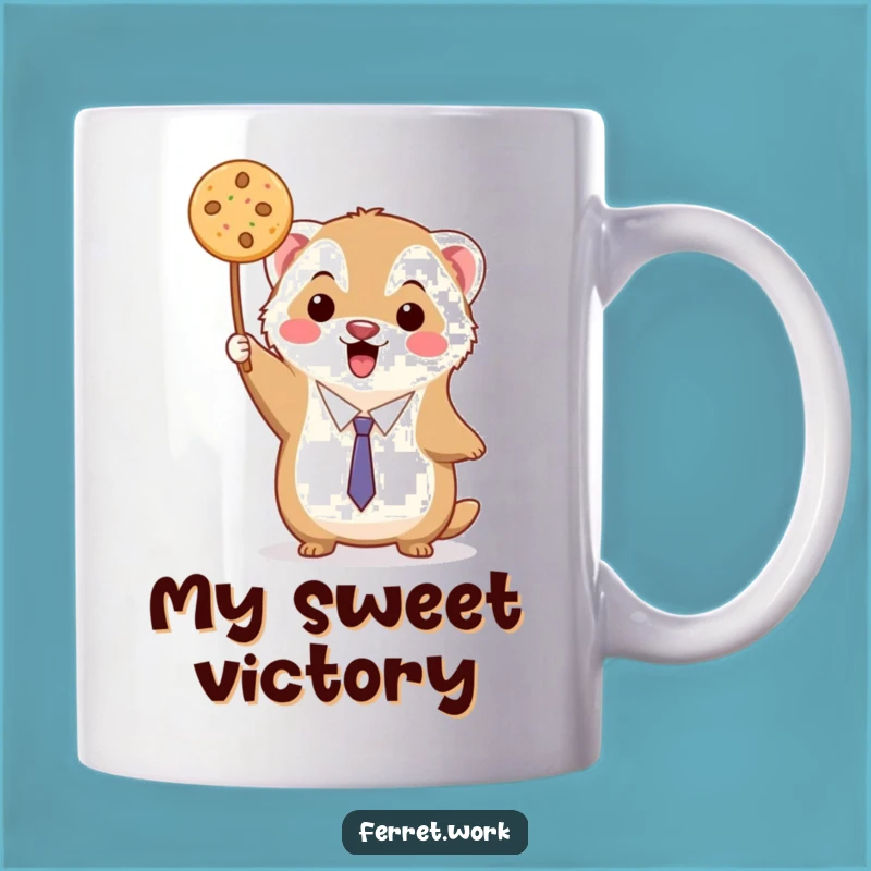 Funny Kawaii Ferret Cookie Victory Mug - Delicious Humor Gift