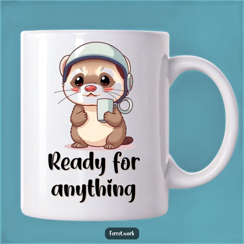 Funny Kawaii Ferret Helmet Mug - Ready for Action Humor Gift