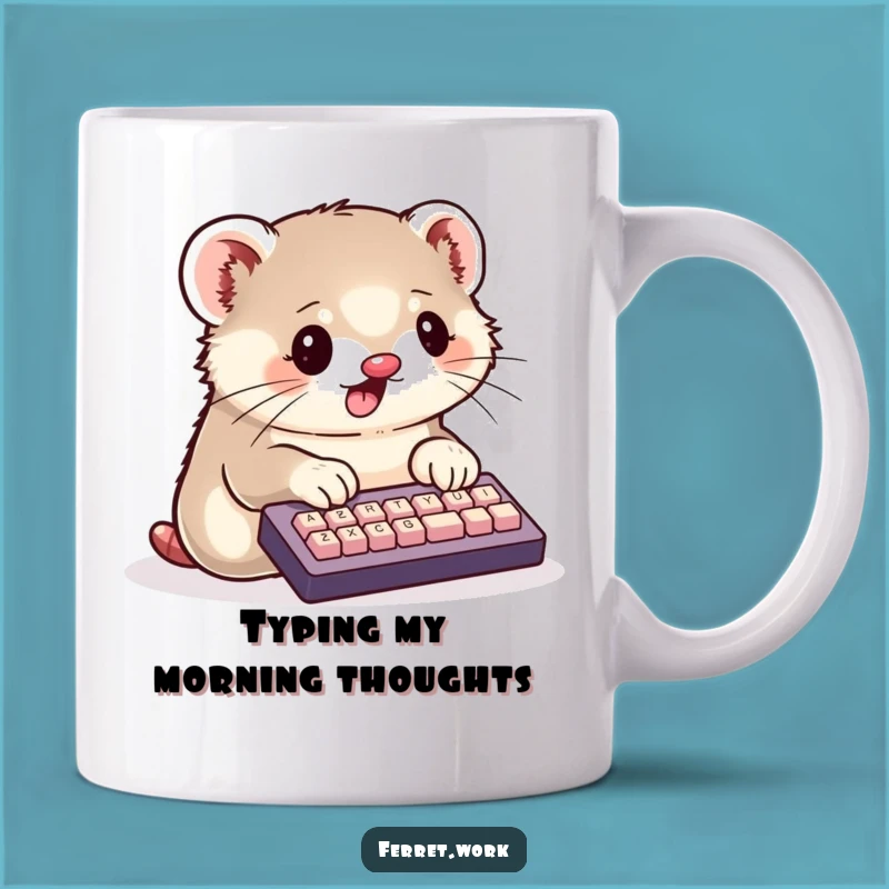 Funny Kawaii Ferret Mug: Busy Typist Coffee Gift for Animal Lovers