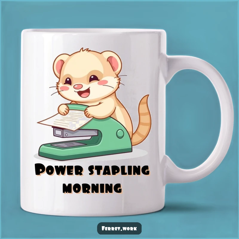 Funny Kawaii Office Ferret Giant Stapler Mug, Joyful Task Funny Gift