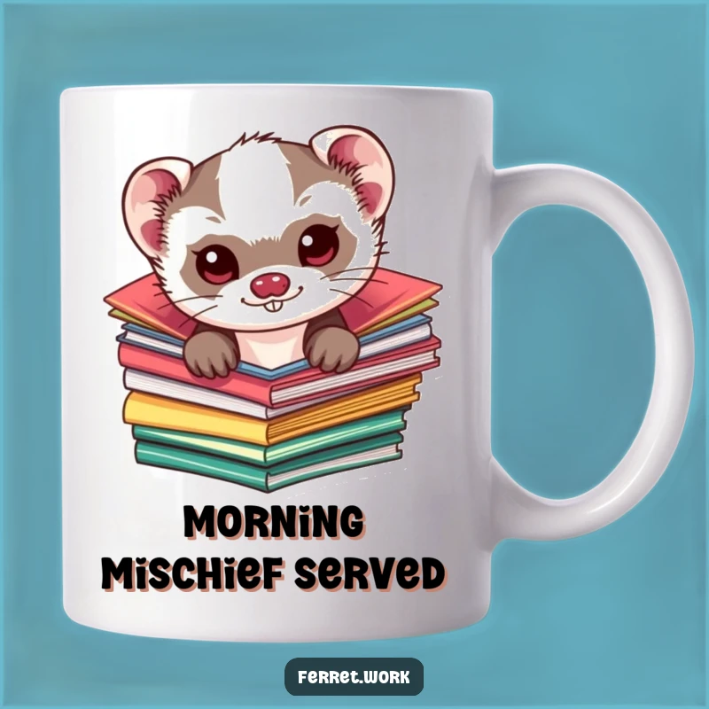 Funny Kawaii Ferret Folder Mug: Cute Mischief & Perfect Gift