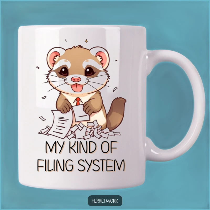 Funny Kawaii Office Ferret Shredding Documents Mug - Perfect Humorous Gift