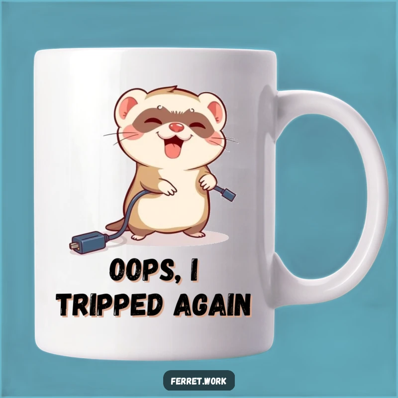 Funny Ferret Tripping Mug: Clumsy Pet Gift for Tech Disasters