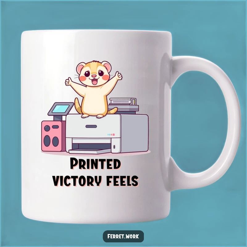 Funny Kawaii Office Ferret Printer Dance Mug, Victory Celebration Gift