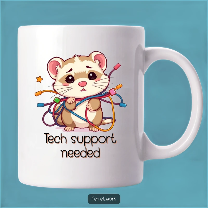 Funny Confused Kawaii Ferret Wire Tangle Mug, The Ultimate 'What Happened' Gift
