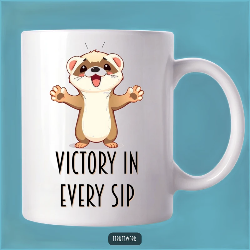 Funny Ferret Celebration Mug: Paws Up Goal Triumph & Squeak Gift