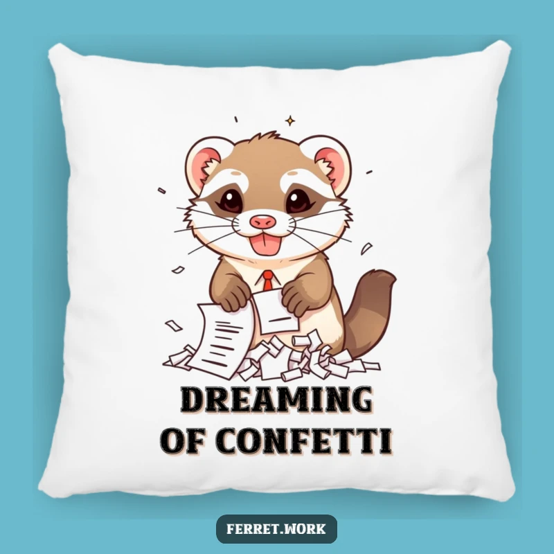 Comfy Funny Kawaii Office Ferret Shredding Documents Pillow - Cozy Humor Gift