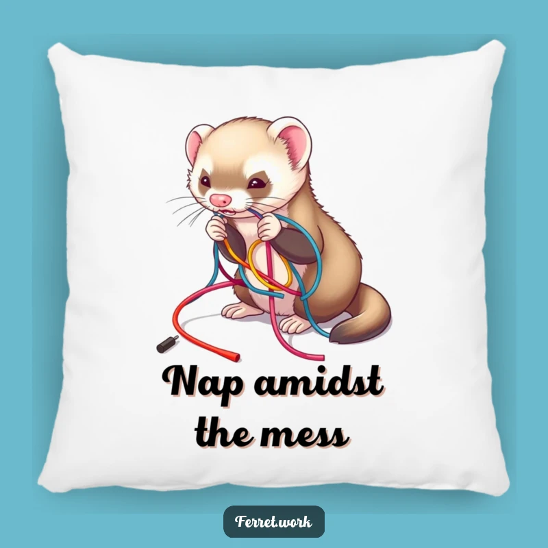 Cozy Funny Ferret Wire Tangle Pillow - Chaotic Accent Pillow Gift