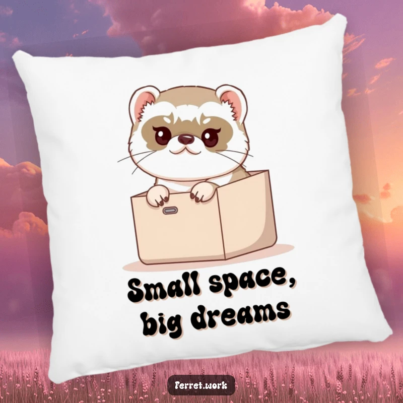Funny Pillow: A determined ferret humorously trying to fit into a small inbox, adding comic relief to decor.