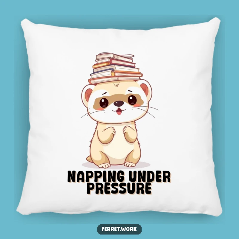 Funny Ferret Paper Stack Pillow - Cozy Overwhelmed Accent