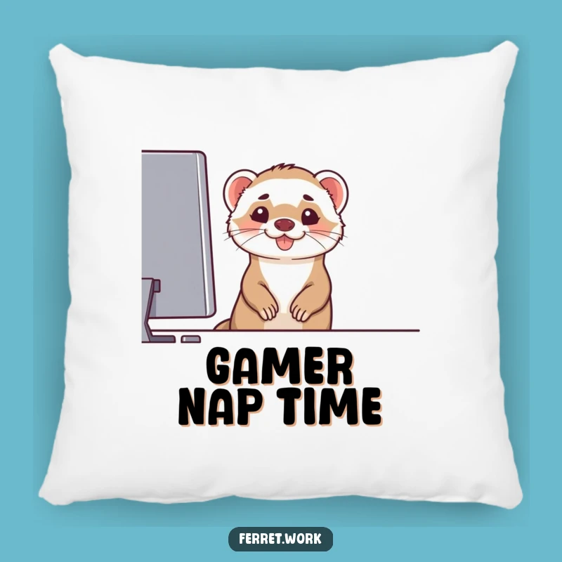 Cozy Funny Ferret Computer Grin Pillow - Techy Accent Pillow Gift