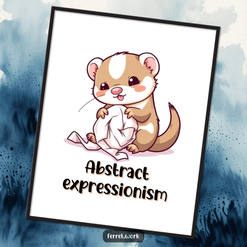 Funny kawaii office ferret in a whirlwind of crumpled paper, ready to adorn any digital art space.
