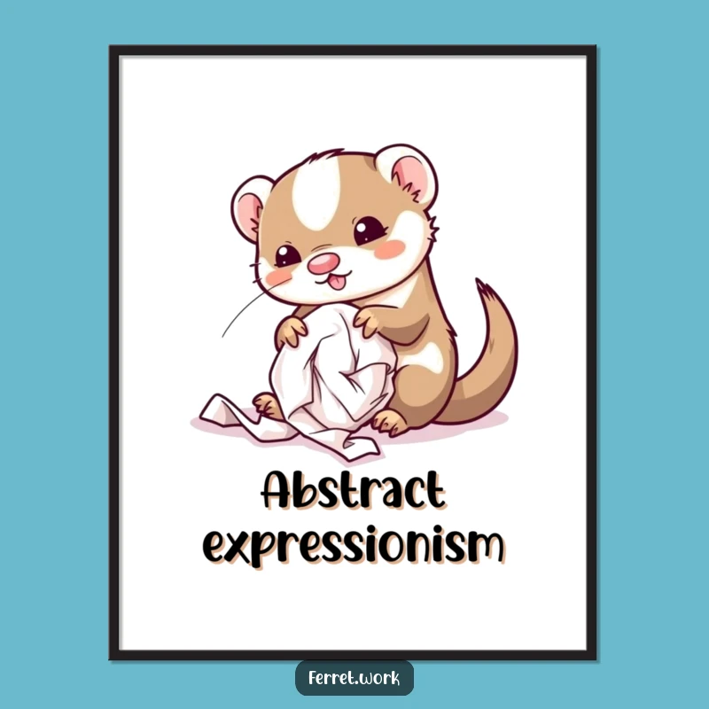 Funny Kawaii Office Ferret Art Print - Hilarious Messy Room Decor Gift