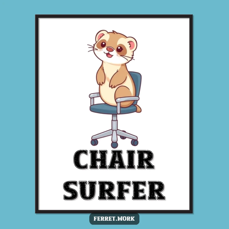 Funny Ferret Digital Art: Office Chair Escapade