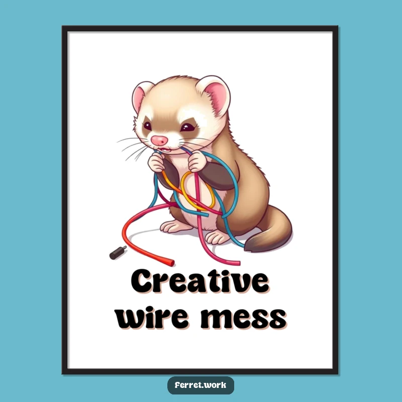 Printable Funny Ferret Wire Tangle Art - Instant Chaotic Decor Gift