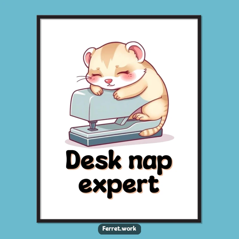 Funny Kawaii Office Ferret Stapler Nap Digital Art, Instant Humor for Your Walls