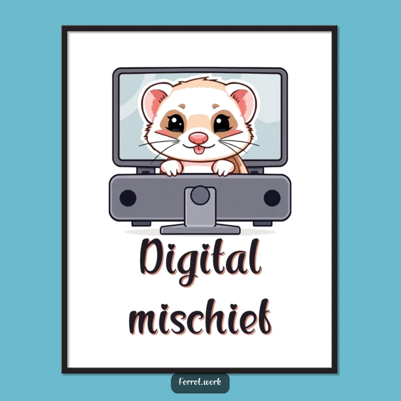 Funny Mischievous Ferret Digital Print: Hidden Desktop Prankster Art Gift