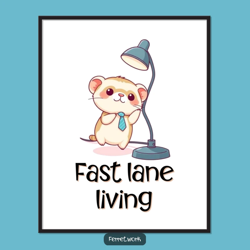 Funny Kawaii Ferret Tie Sliding Digital Art - Instant Adventure Decor