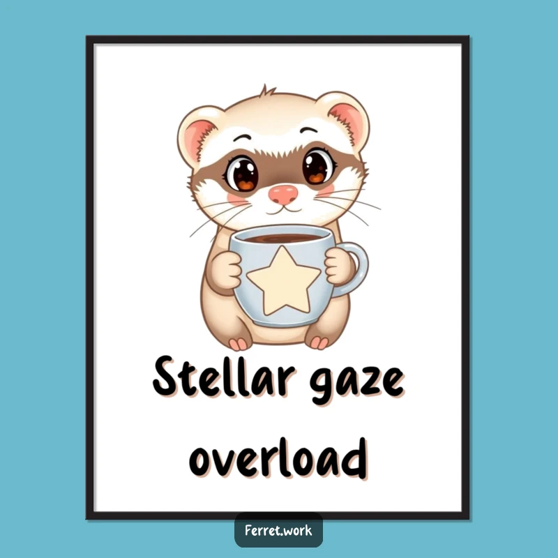 Funny Ferret Digital Art: Curious Eyes & Star Coffee Download