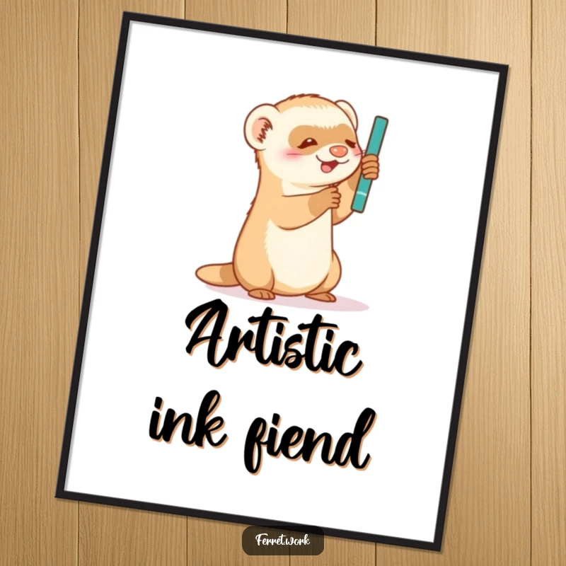 Funny Digital Art: An energetic ferret comically batting at a swinging pen, bursting with playful charm.