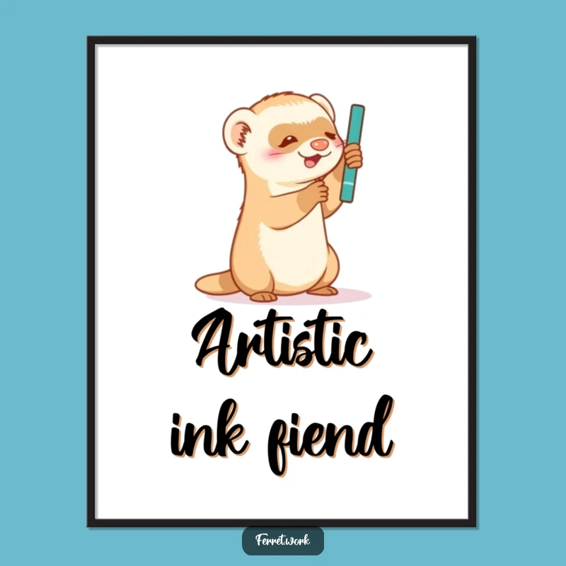 Funny Ferret Digital Art: Playful Pen Batting Scene, Unique Humorous Gift for Your Walls