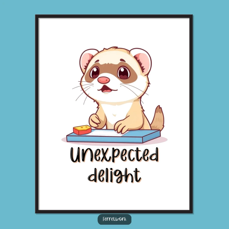 Funny Ferret Snack Surprise Digital Print: Hilarious Desk Pet Art Gift